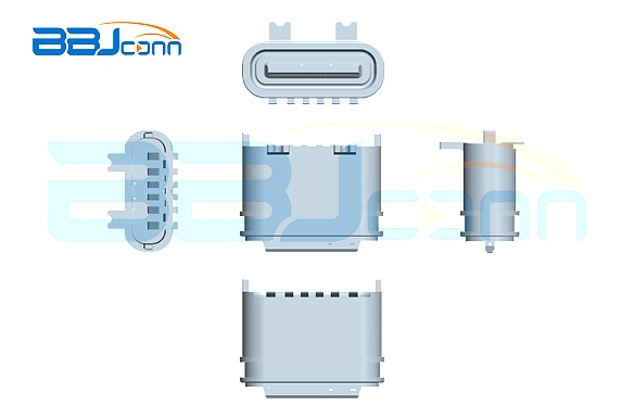 TYPE-C 6P 防水母座 直立式 H=6.40 舌片外漏0.75 兩腳插兩腳貼 端子SMT 防水IPX7 常規款 TYPE-C 6P 防水母座 直立式 H=6.40 舌片外漏0.75 兩腳插兩腳貼 端子SMT 防水IPX7 常規款